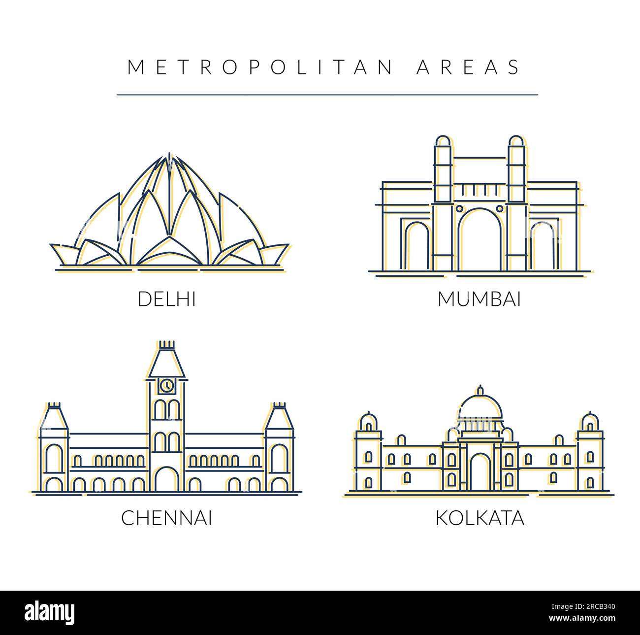 City Master - A Set of Key Metro Indian Cities -  Icon Illustration as EPS 10 File Stock Vector