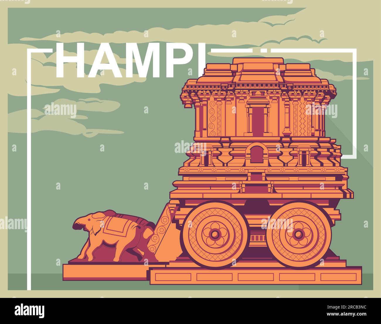 Hampi Monuments  - The Garuda Shrine as Stone Chariot -  Icon Illustration as EPS 10 File Stock Vector