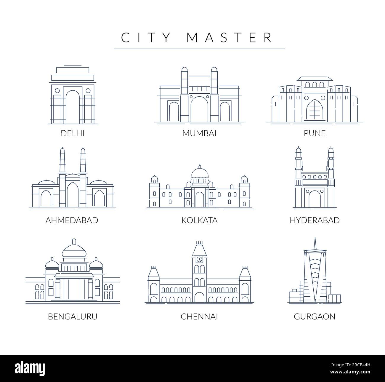 City Master - A Set of Key Indian Cities -  Icon Illustration as EPS 10 File Stock Vector