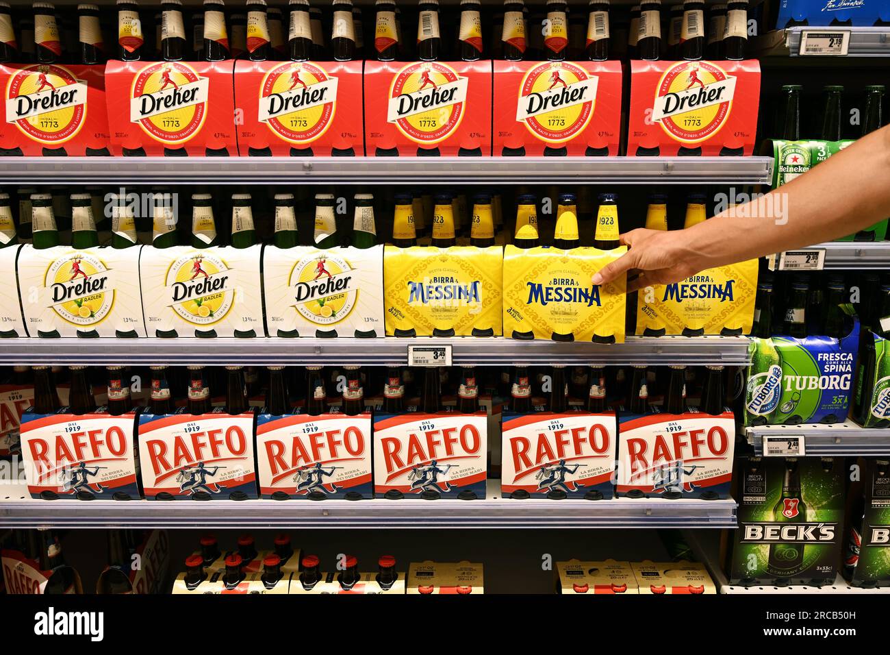 Sixpacks beer in a grocery Stock Photo