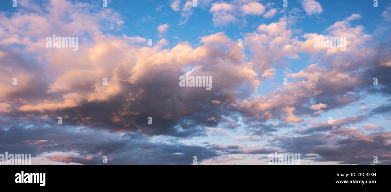 Clouds in the evening light, panorama, wallpaper, sky replacement Stock Photo