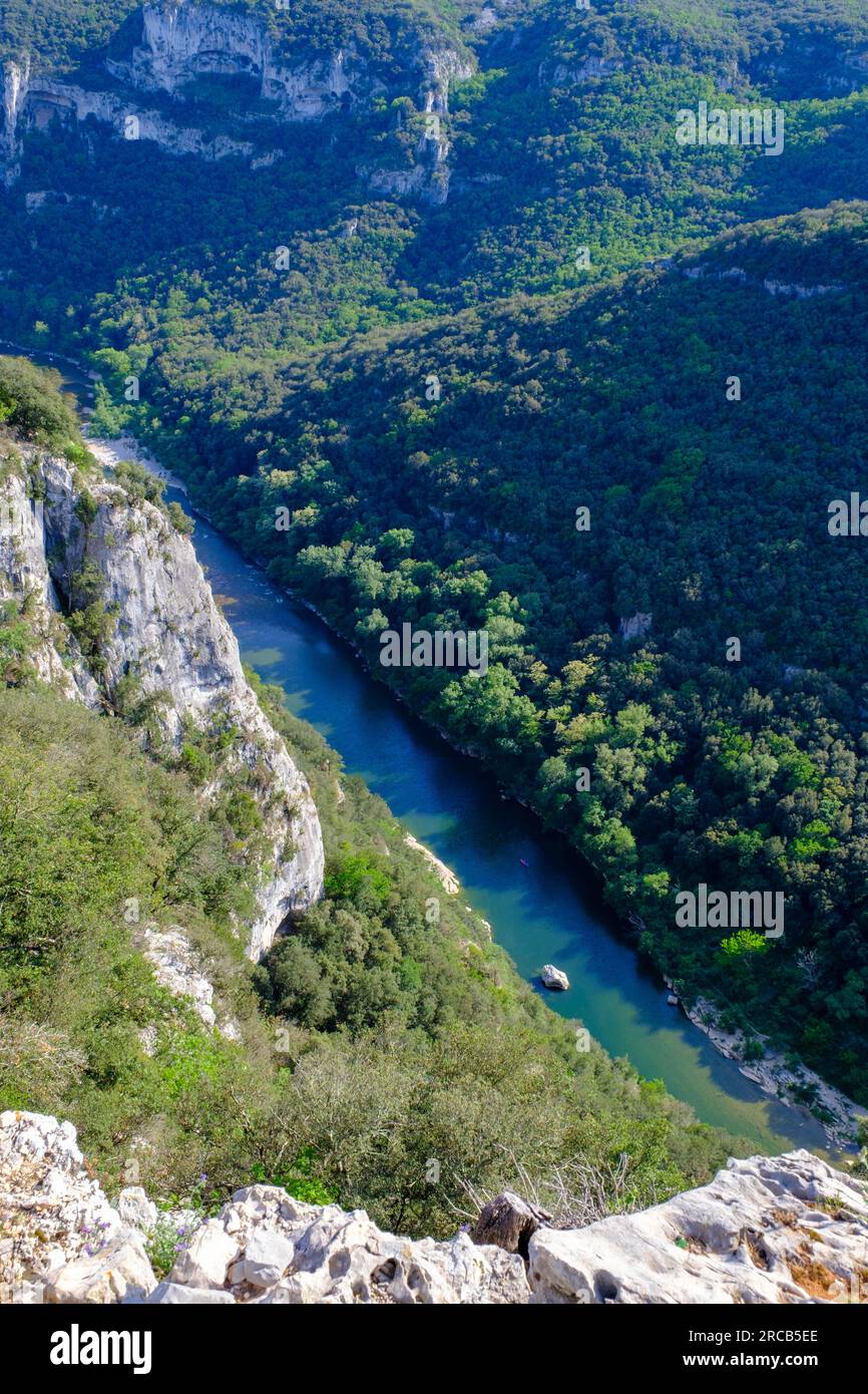 View of the river bends, Ardeche, Ardeche Gorge, Gorges de l'Ardeche ...