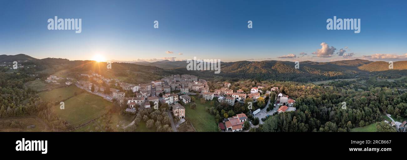 Aerial view, Italy, Tuscany, region of Siena, province of Grosseto, mountain village of Torniella Stock Photo