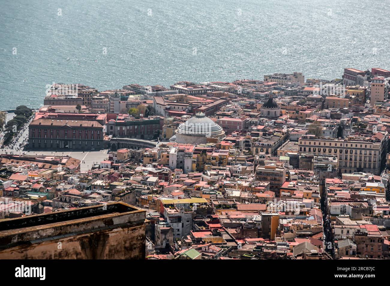 Piazza del Plebiscito, aerial view, stunning dawn, Naples