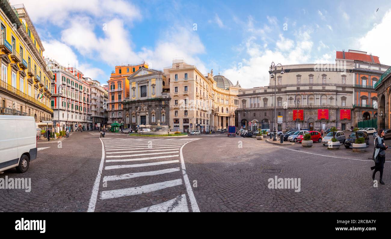 Naples, Italy - April 9, 2022: Piazza Trieste e Trento, one of the main square of the city of Naples, located next to the Plebiscite Square, Campania, Stock Photo