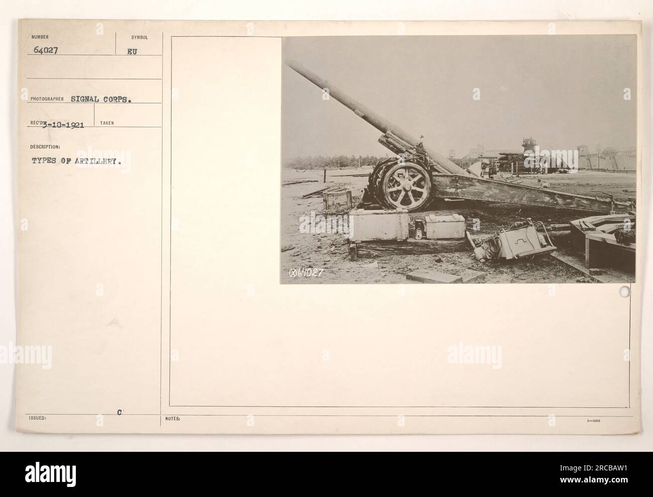 A photograph of various types of artillery used during World War One