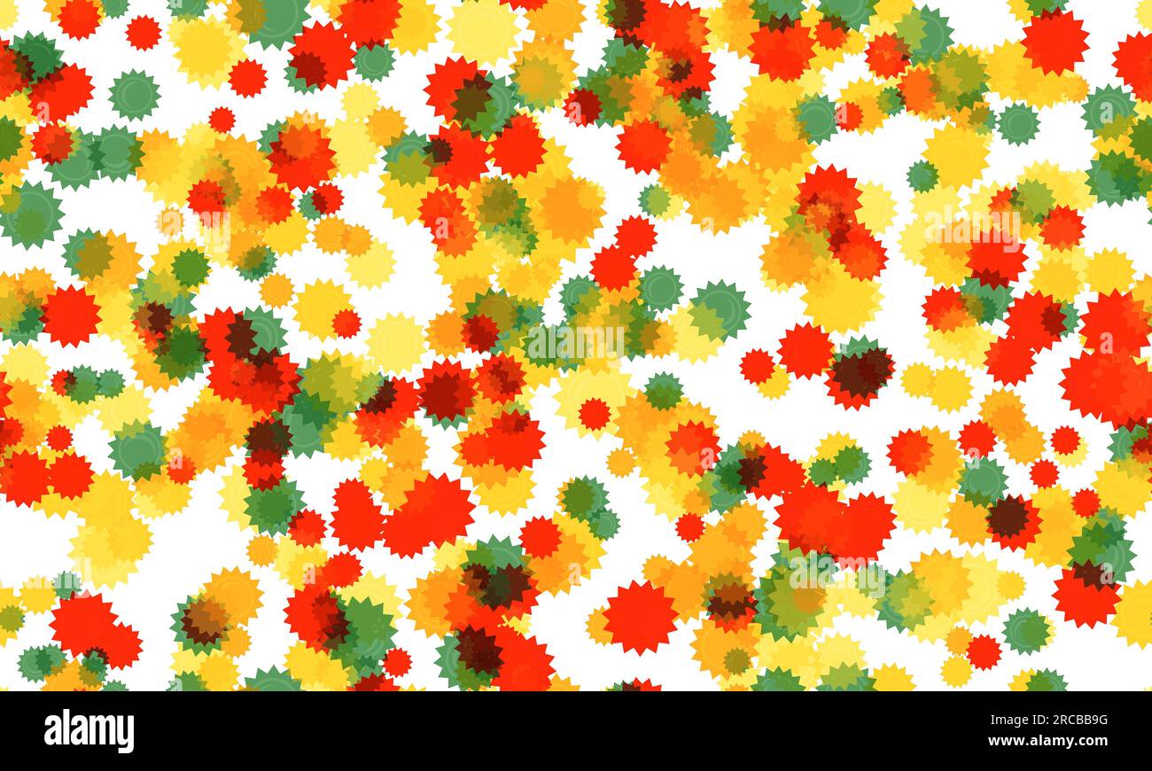 Red, yellow, orange and green sun shaped strokes on the white ...