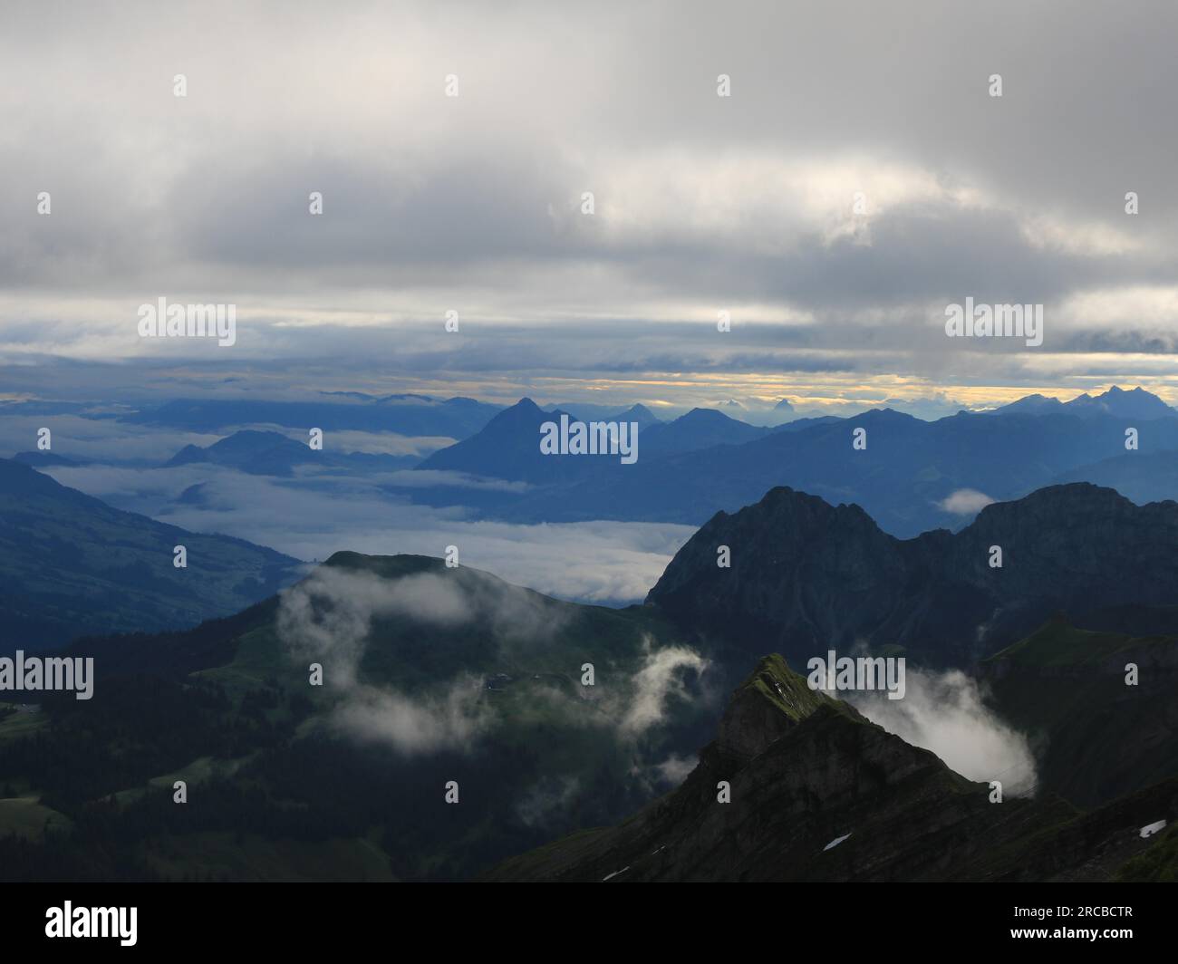 Sunrise scene seen from Mount Brienzer Rothorn. View towards ...