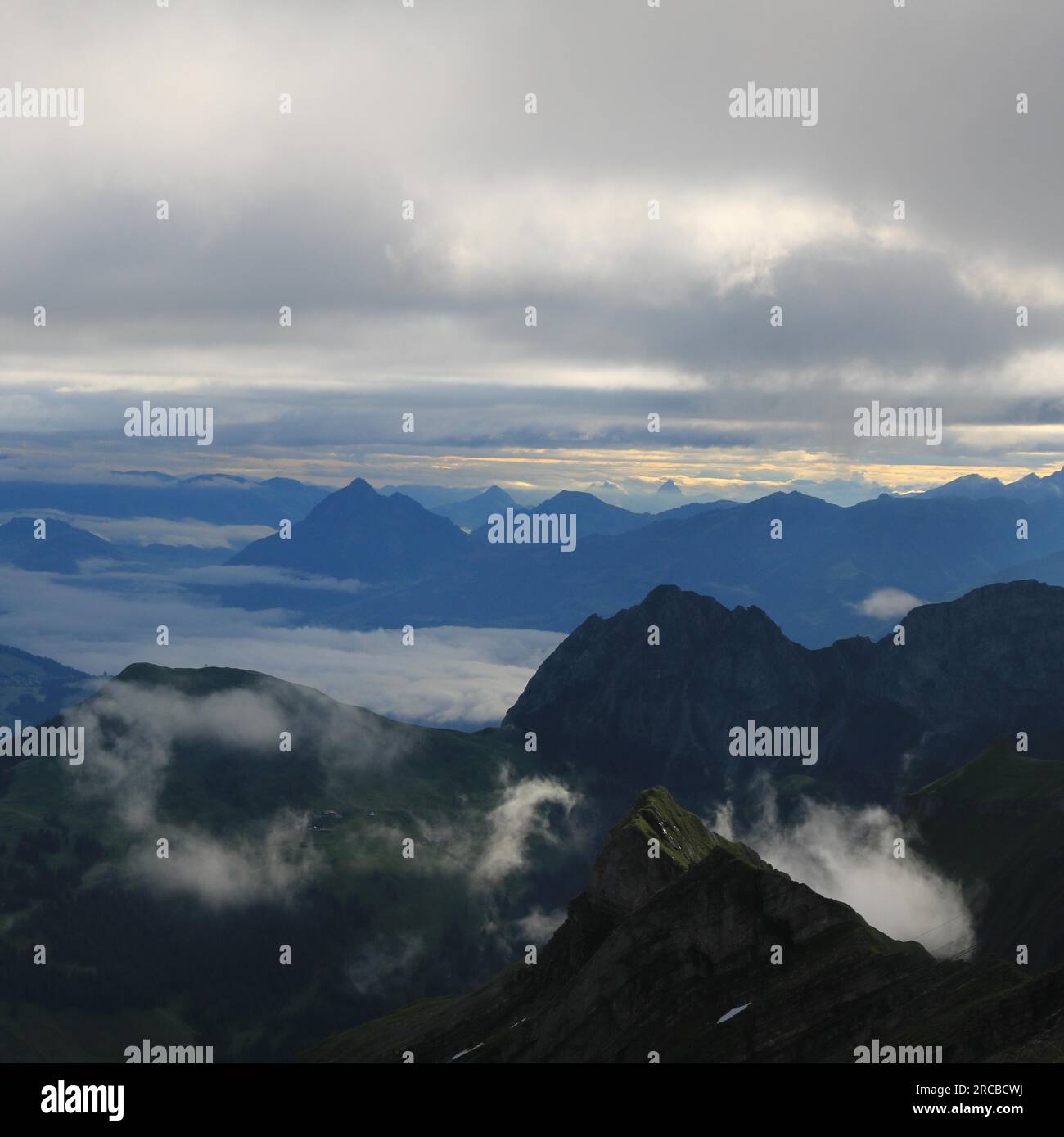 Sunrise scene seen from Mount Brienzer Rothorn. View towards ...