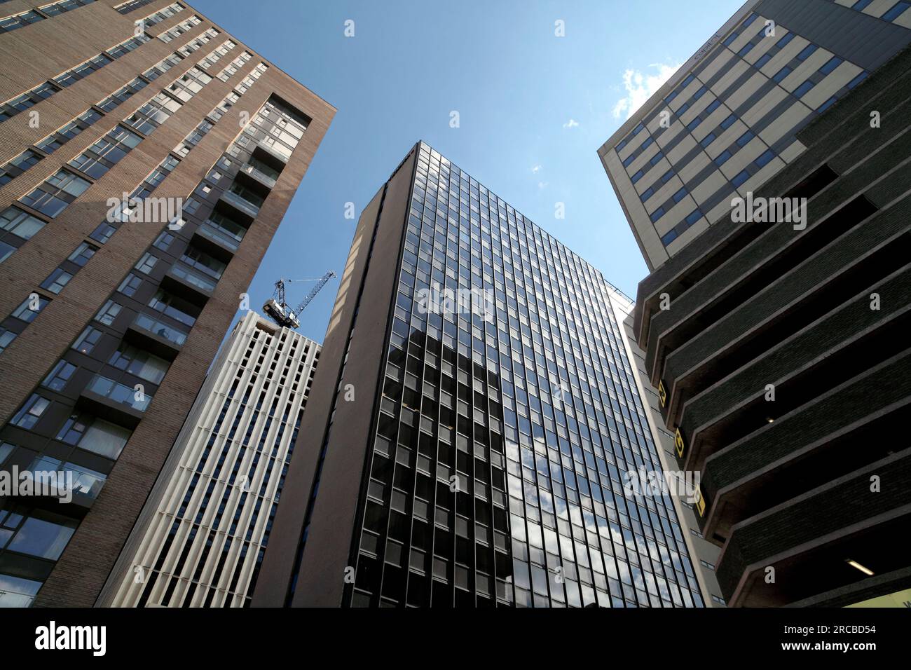 Tall buildings in Birmingham's business district. (The view from Newton Street looking towards Dale End.) Stock Photo