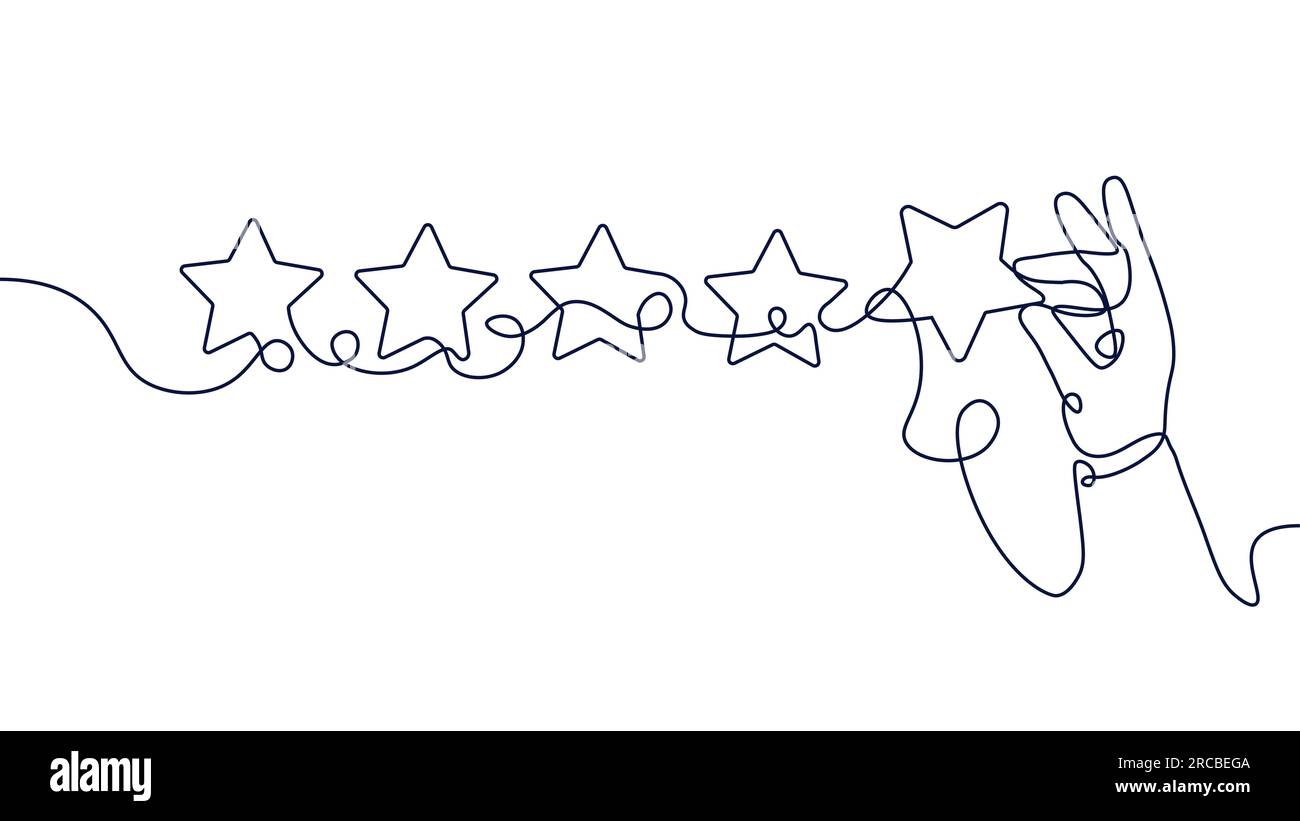 Customer service continuous line concept. Hand puts stars. Feedback