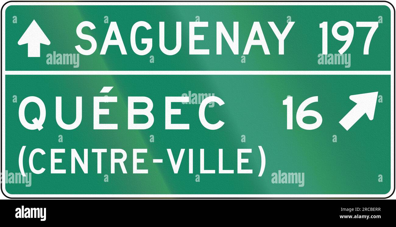 Guide sign in Quebec, Canada Direction sign with distances. Centre