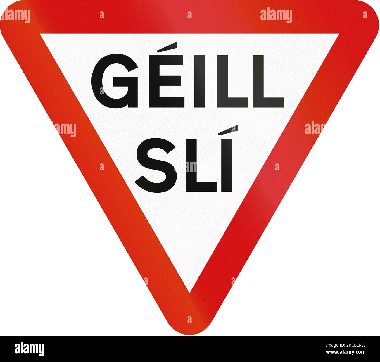 Irish traffic sign: Yield sign - Version in Gaelic language Stock Photo