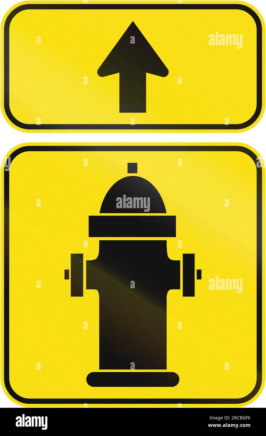 Guide and information road sign in Quebec, Canada Fire hydrant ahead