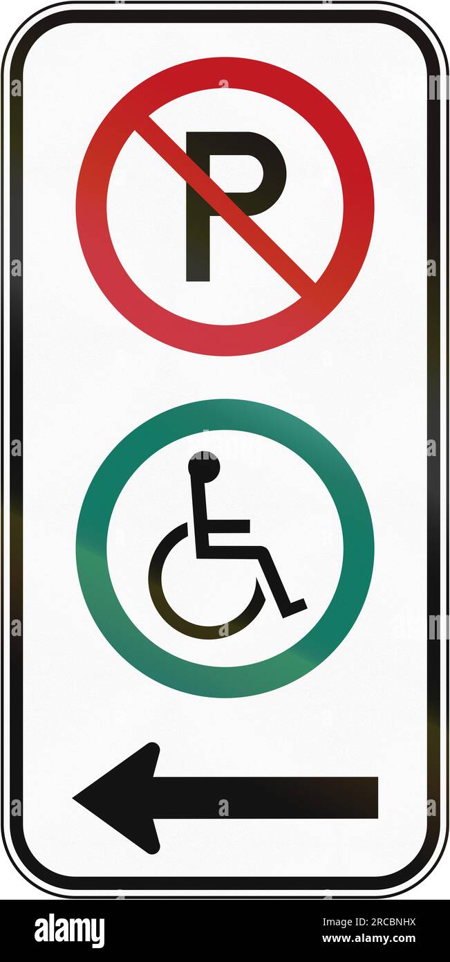 Canadian road sign Disabled parking to the left. This sign is used in