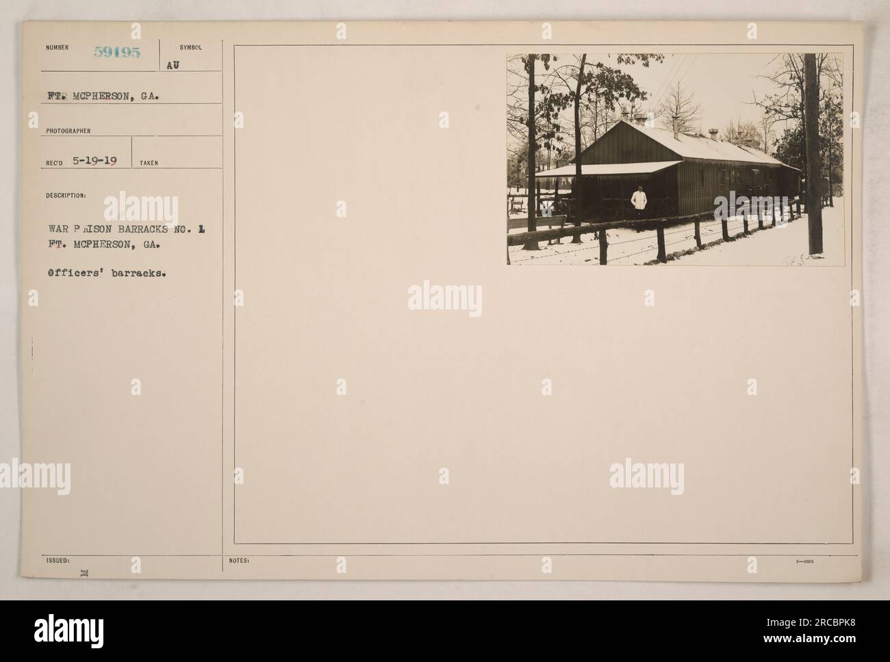 A photograph showing war prison barracks no. 1 at Ft. McPherson, GA