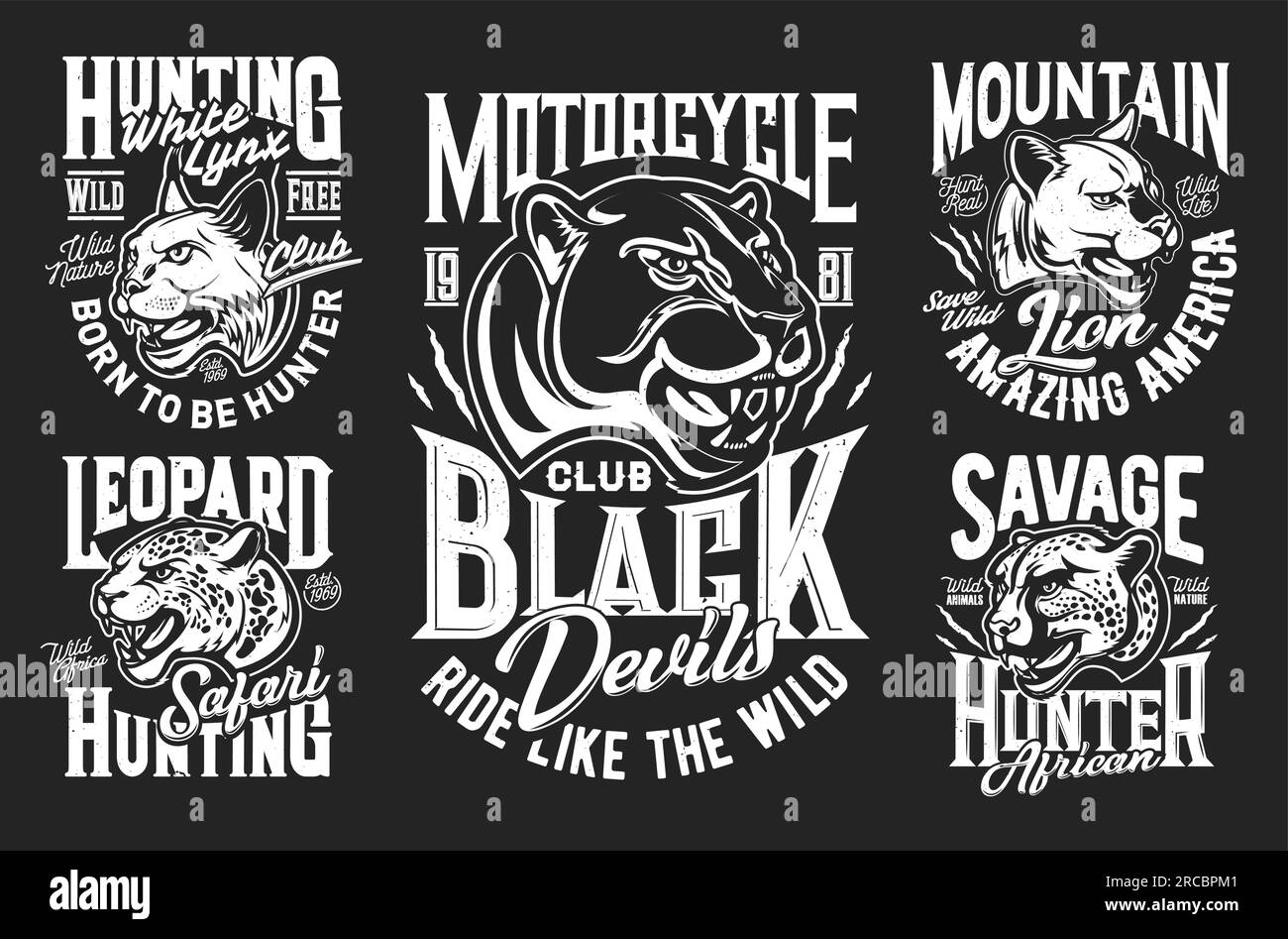 Cheetah, leopard, puma, lynx and mountain lion mascots and t-shirt