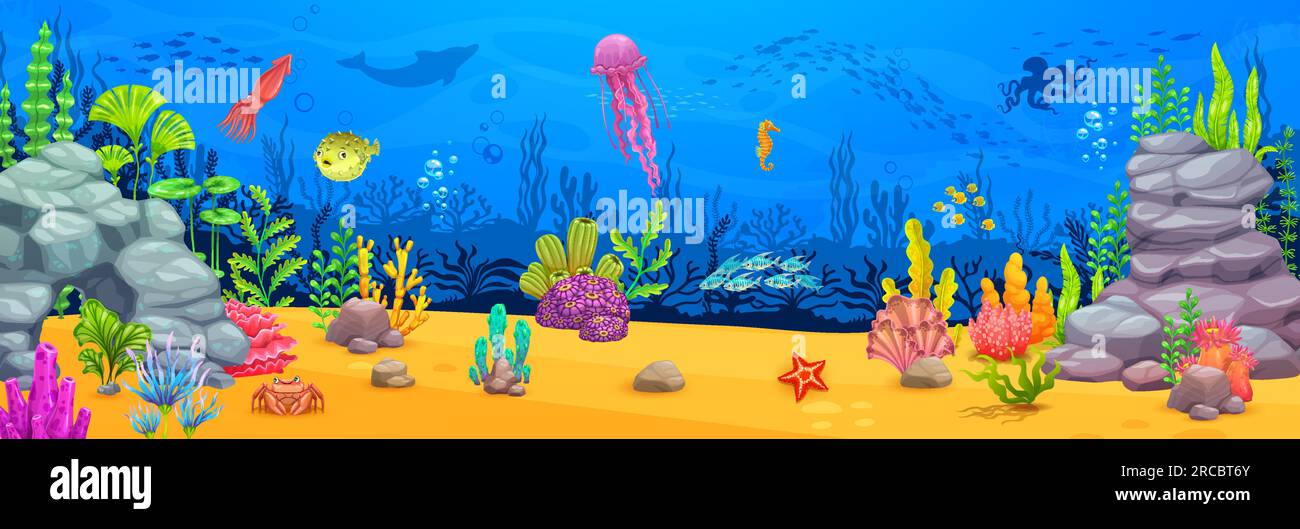 Underwater landscape. Sea game level featuring mesmerizing coral reefs