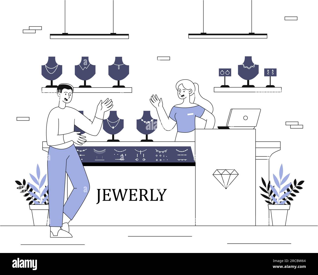 People in jewelry shop line concept Stock Vector
