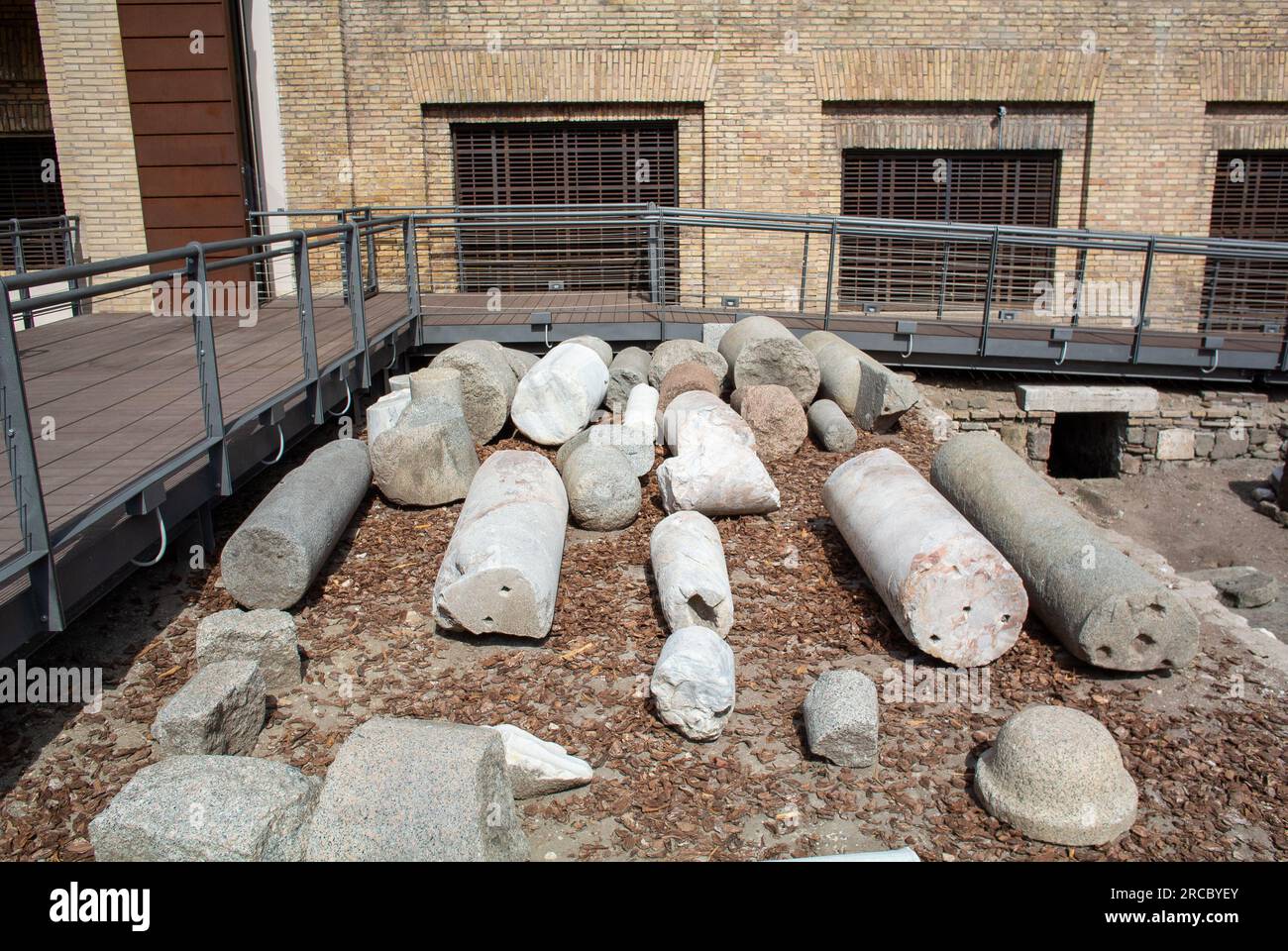 Rome, Lazio, Italy, Columns into pieces at Largo di Torre Argentina is ...