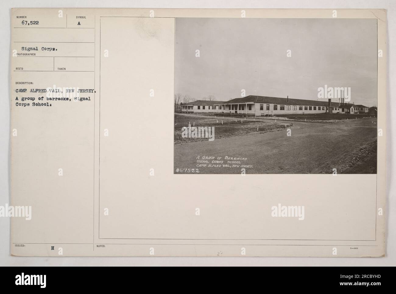 Barracks at Camp Alfred Vail, New Jersey. Used by Signal Corps School for training during World