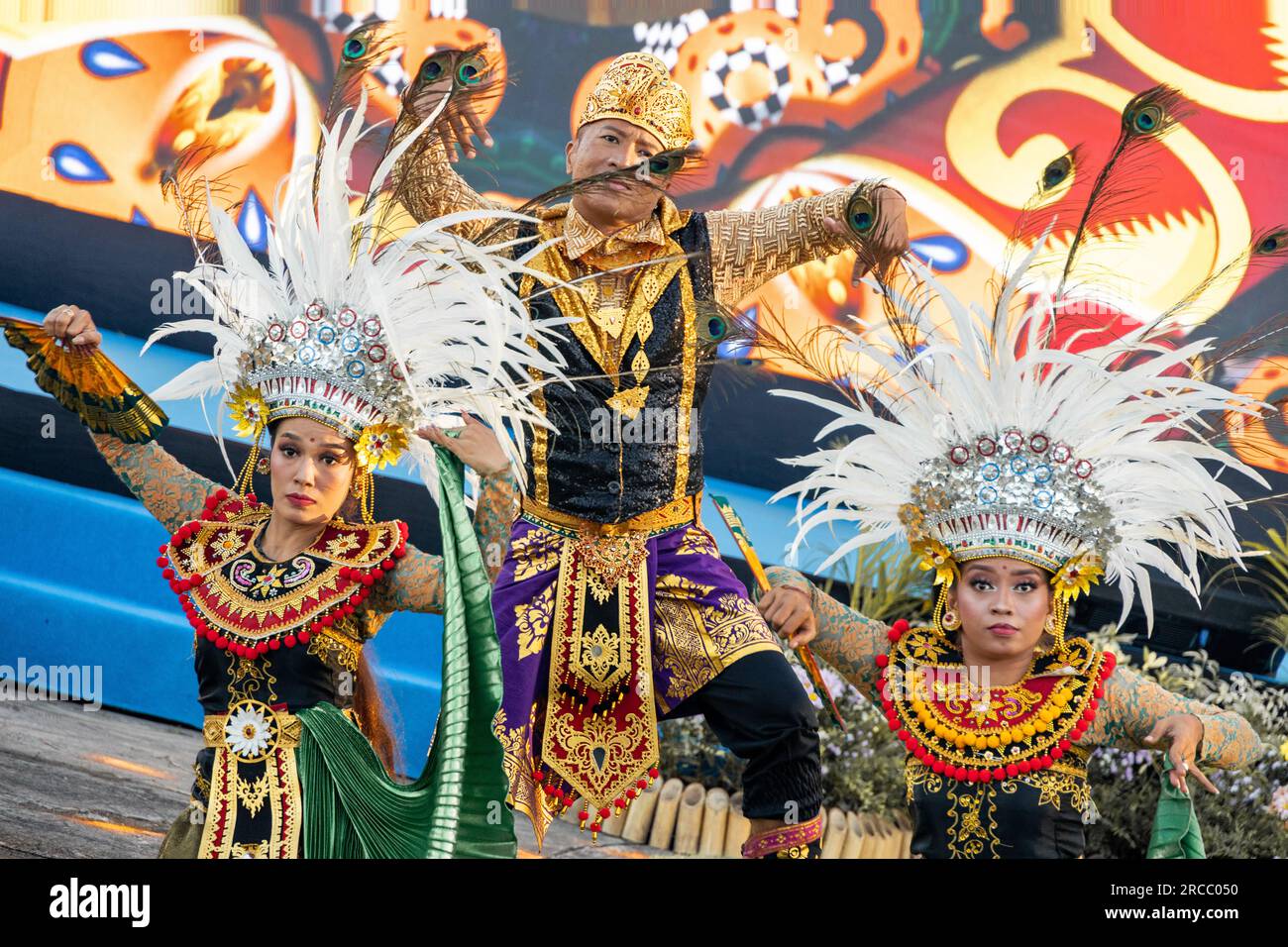 Denpasar, Indonesia. 10th July, 2023. Traditional Balinese dancers perform during the opening ceremony for the Pacific Amphibious Leaders Symposium, July 10, 2023 in Denpasar, Bali, Indonesia. The symposium involves military leaders from 24 Indo-Pacific nations. Credit: LCpl. Blake Gonter/U.S. Marine Corps/Alamy Live News Stock Photo