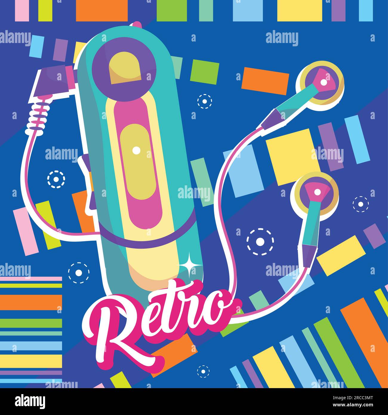 Isolated old walkman Nostalgic vibrant retro colored background Vector Stock Vector