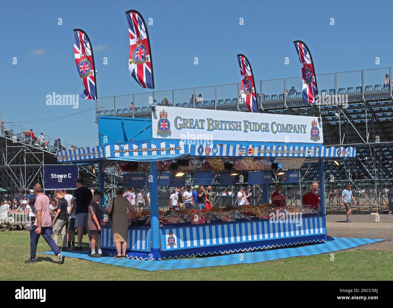 Great British Fudge Company confectionery stall at Stowe Corner, Silverstone Circuit, selling traditional sweet treats to spectators during the F1GP Stock Photo