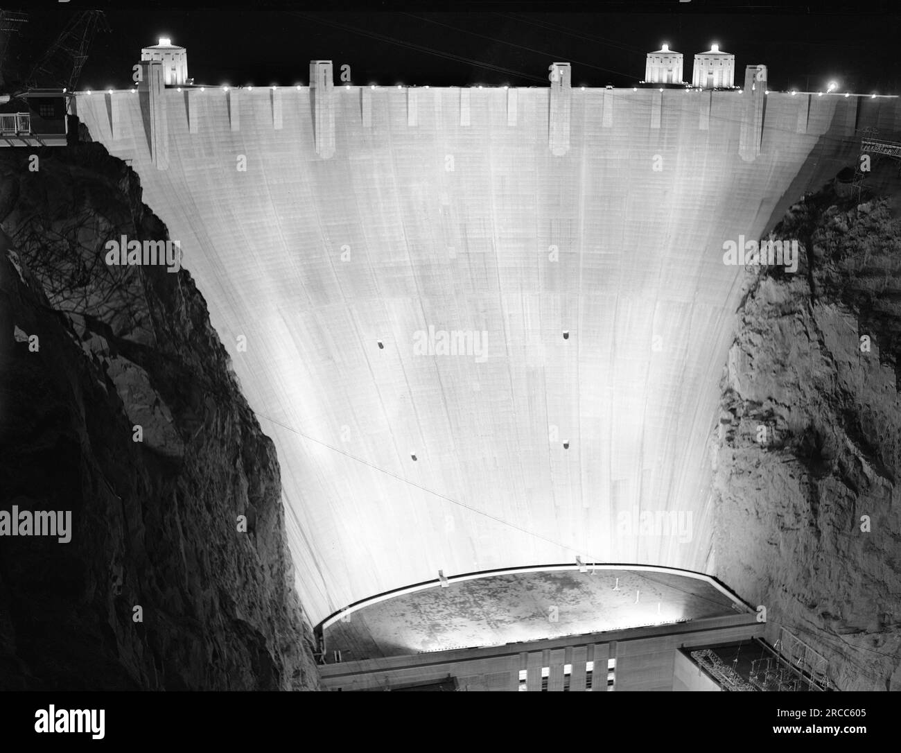 Boulder Dam at night, Nevada, Arizona, USA, Arthur Rothstein, U.S. Farm Security Administration, March 1940 Stock Photo