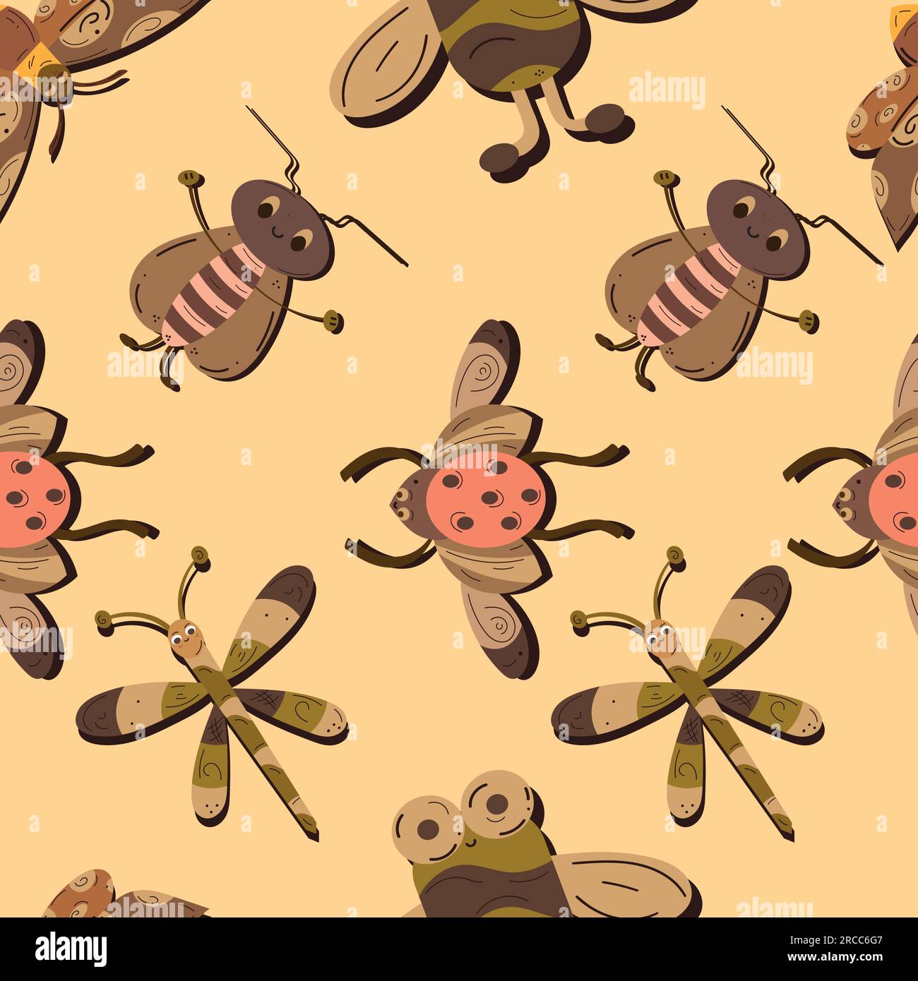 Seamless pattern background with insect sketch characters Vector Stock ...