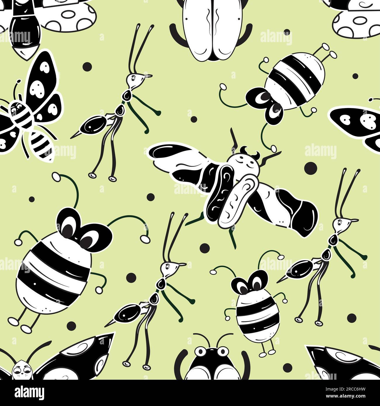 Seamless pattern background with insect sketch characters Vector Stock ...