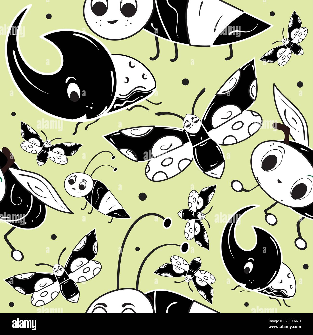 Seamless pattern background with insect sketch characters Vector Stock Vector