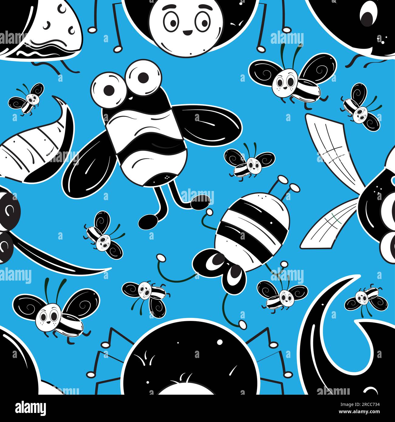 Seamless pattern background with insect sketch characters Vector Stock Vector