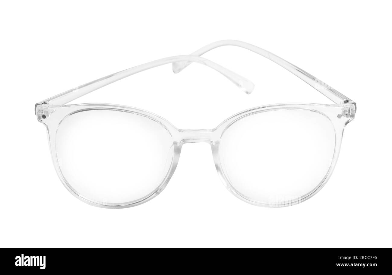 Stylish glasses with transparent frame isolated on white Stock Photo