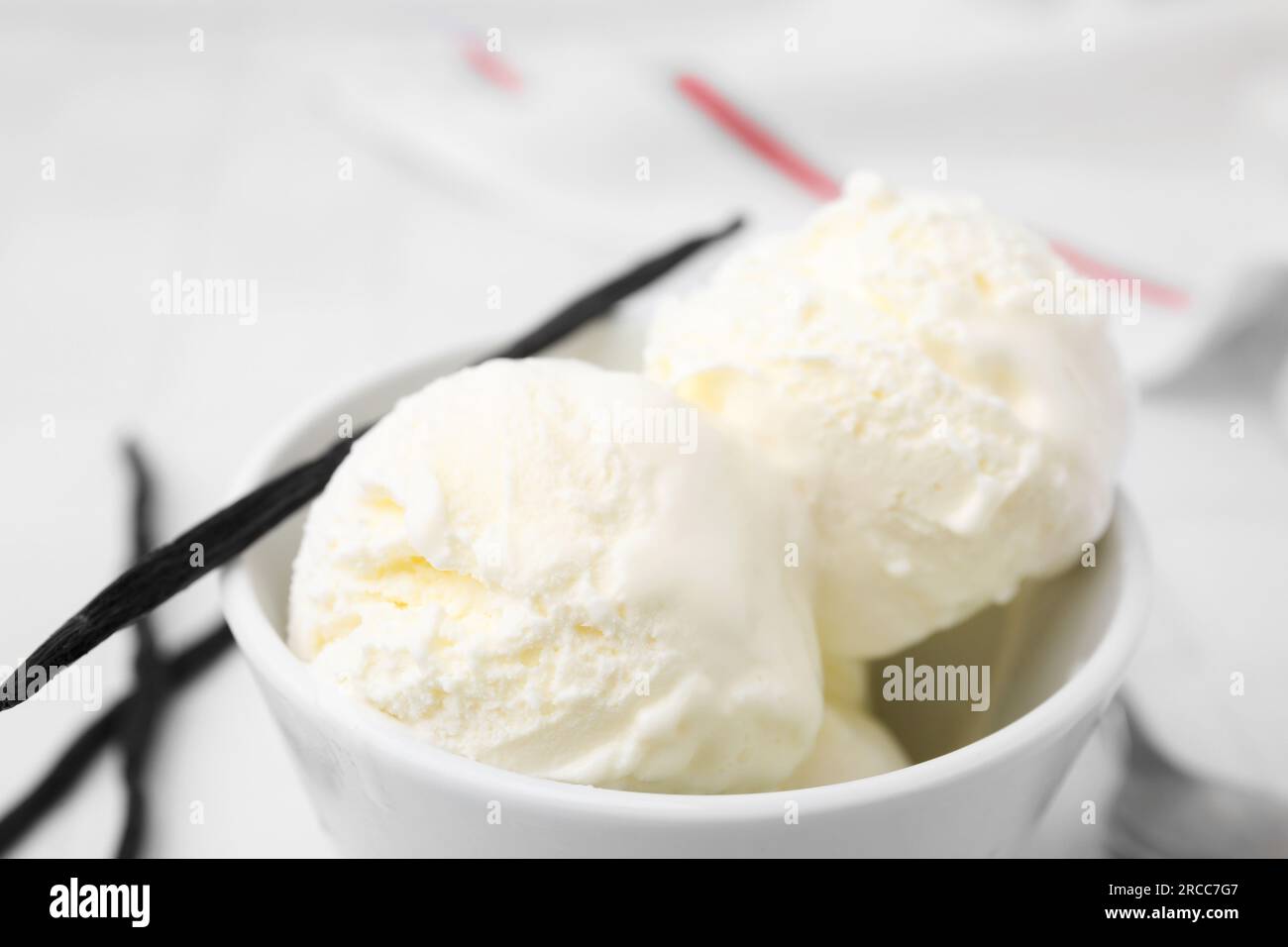 Delicious vanilla ice cream in bowl, closeup Stock Photo - Alamy
