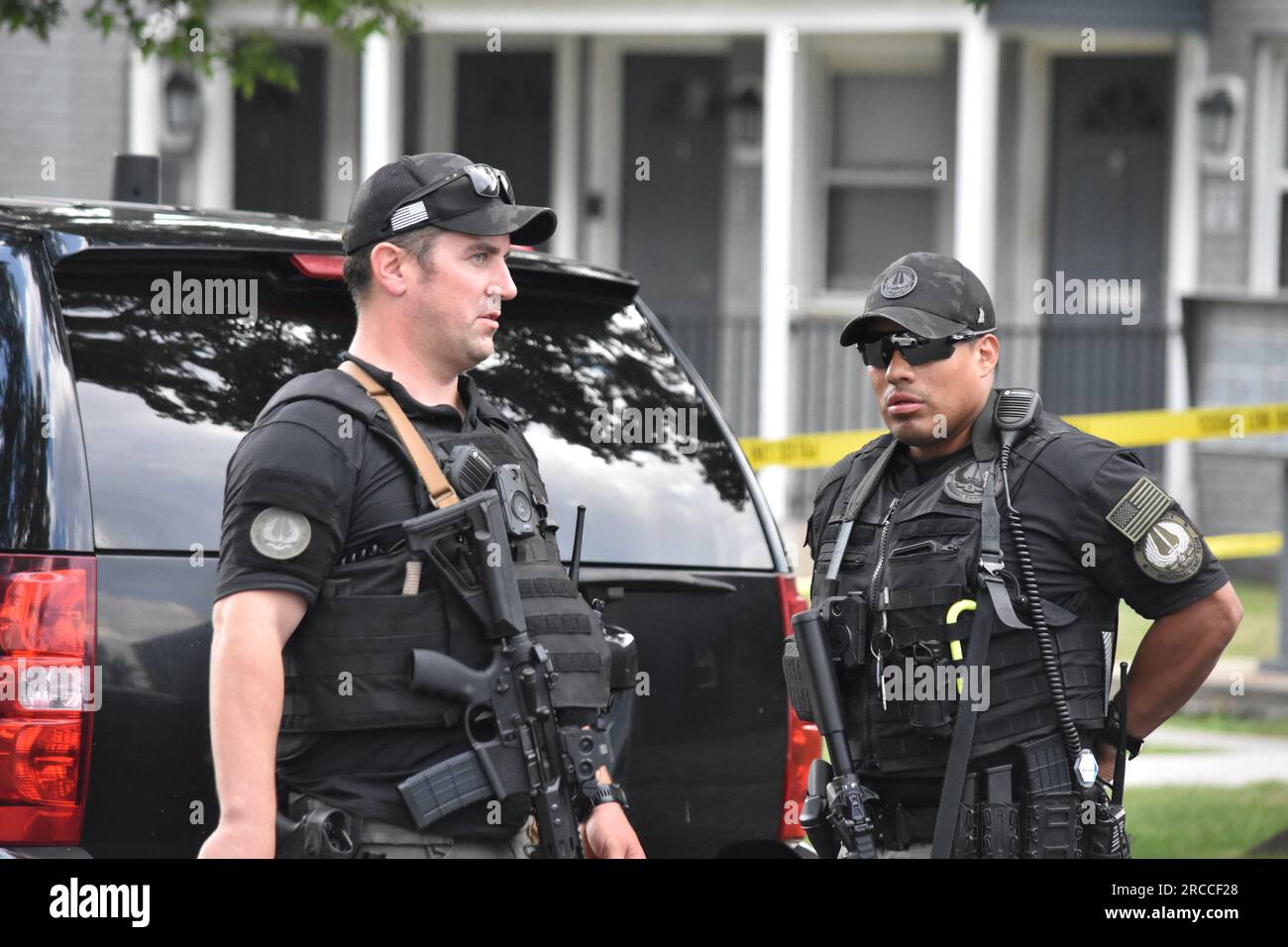 Elmwood Park, United States. 13th July, 2023. Authorities search for