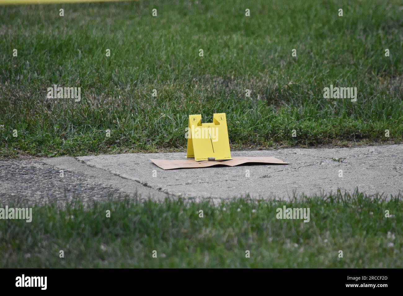 Elmwood Park, United States. 13th July, 2023. Evidence marker and shell