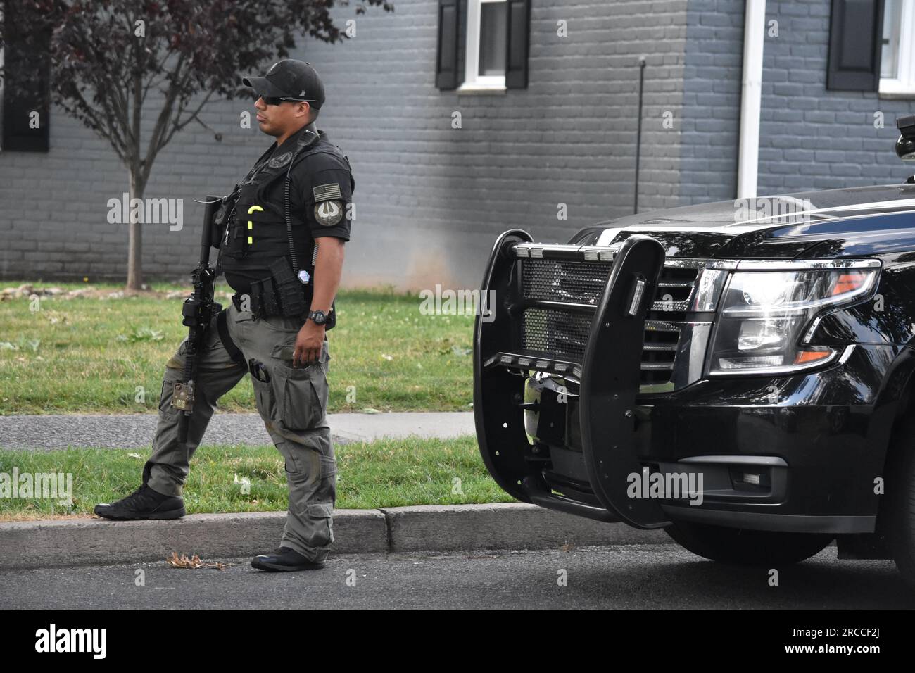 Elmwood Park, United States. 13th July, 2023. Authorities search for the gunman. A shooting took