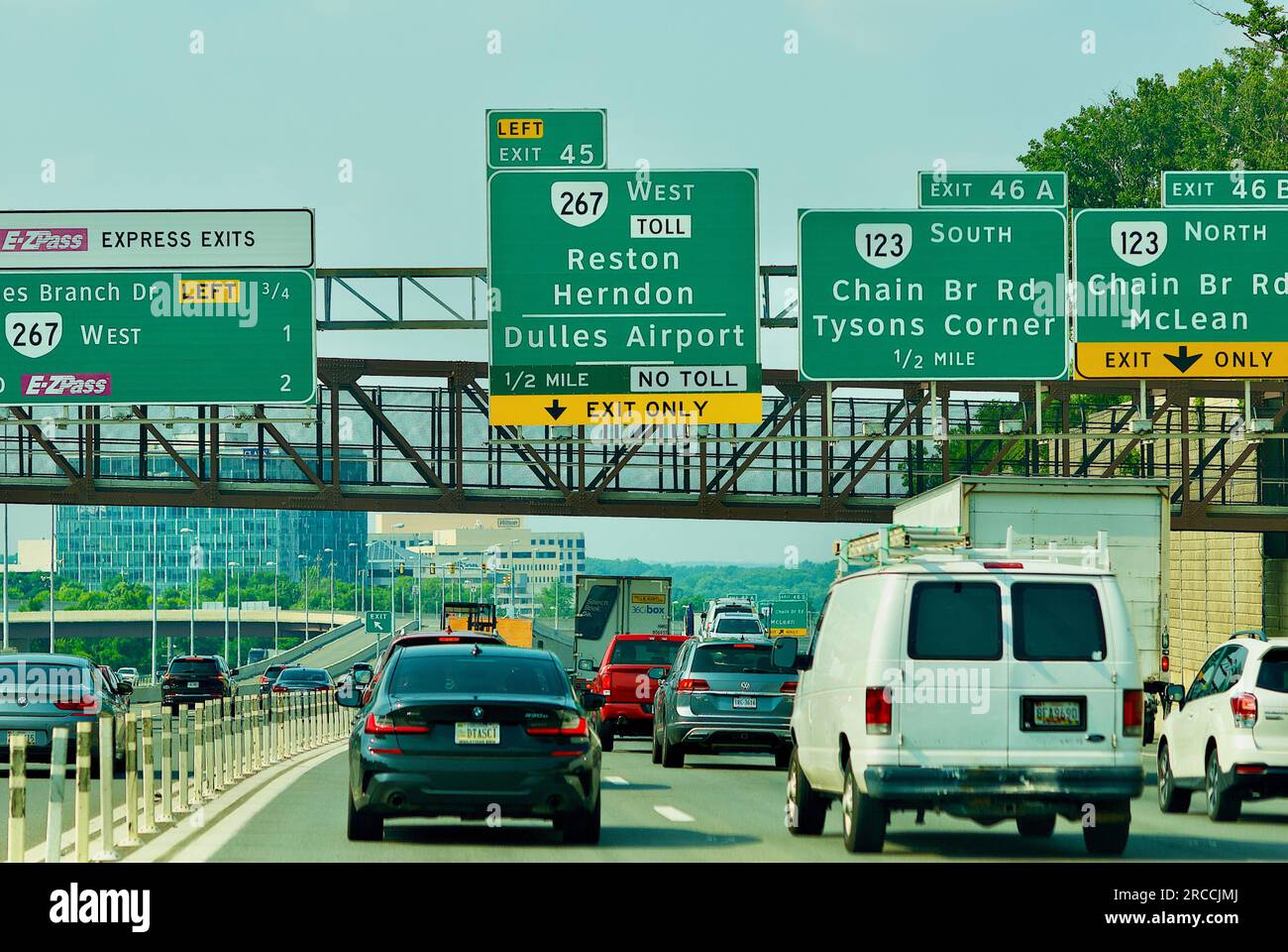 Tysons Corner, Virginia, USA - June 17, 2023: Vehicles crowd Interstate