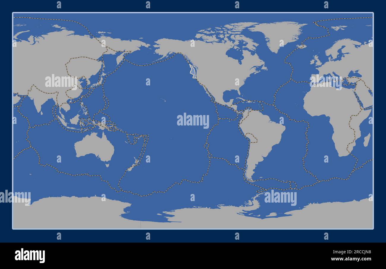 Shape of the Juan de Fuca tectonic plate on the solid contour map in
