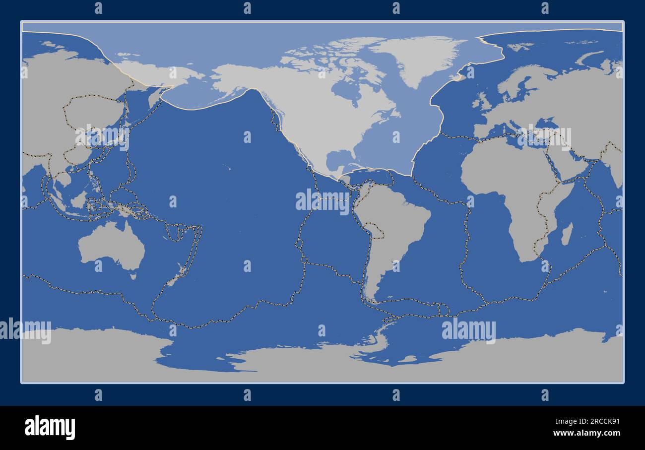 Shape of the North American tectonic plate on the solid contour map in ...