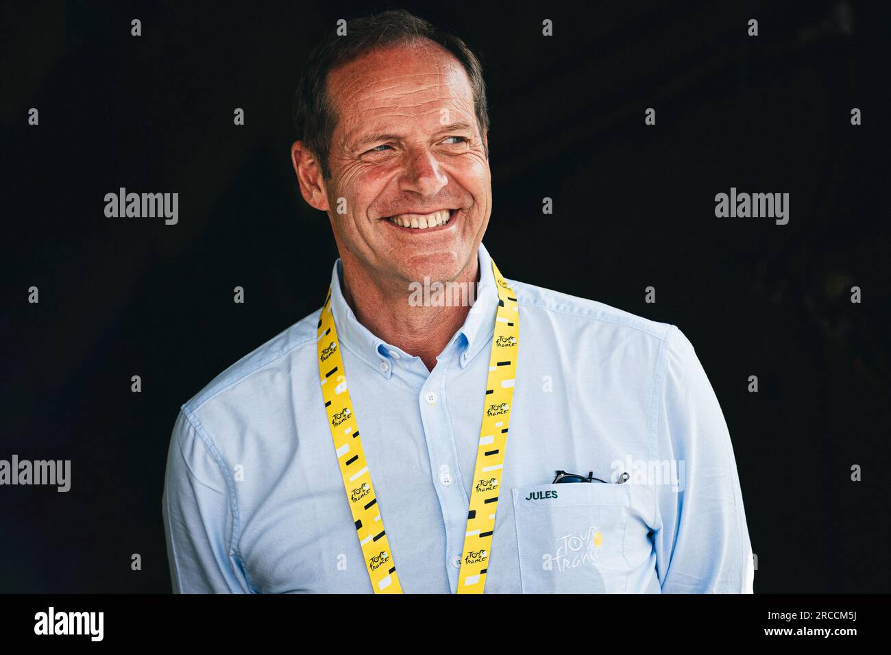 France. 13th July, 2023. Picture by Alex Whitehead/SWpix.com - 13/07/2023 - Cycling - 2023 Tour de France - Stage 12: Roanne to Belleville-En-Beaujolais (168.8km) - ASO TDF Race Director Christian Prudhomme. Credit: SWpix/Alamy Live News Stock Photo