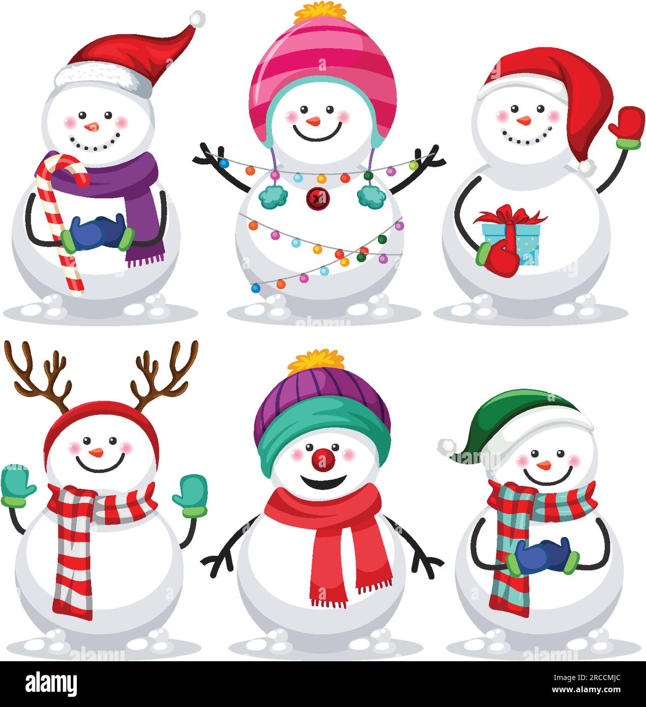 Set of Christmas snowman cartoon illustration Stock Vector Image & Art ...