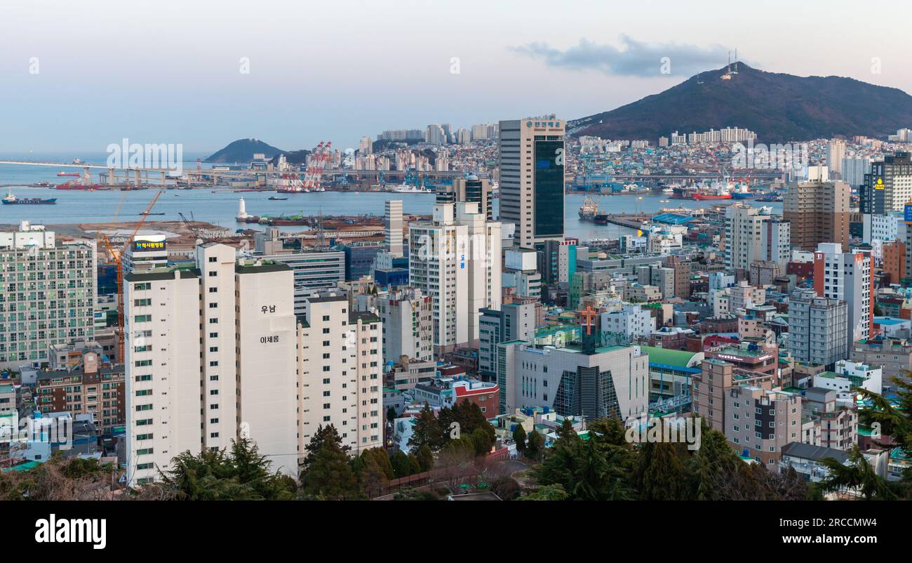 Busan, South Korea - March 13, 2018: Busan downtown skyline, coastal aerial photo taken on a daytime Stock Photo