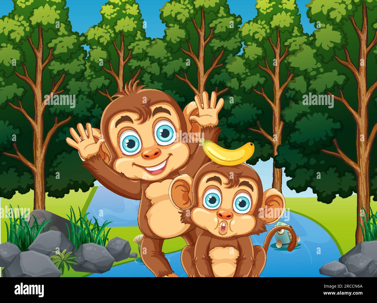 Monkey in the forest illustration Stock Vector Image & Art - Alamy