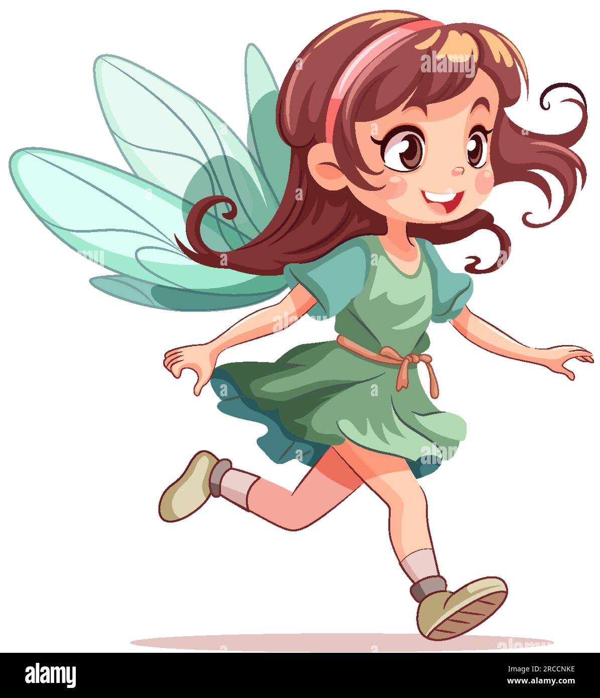 Fairy Princess in Green Dress Cartoon Character illustration Stock