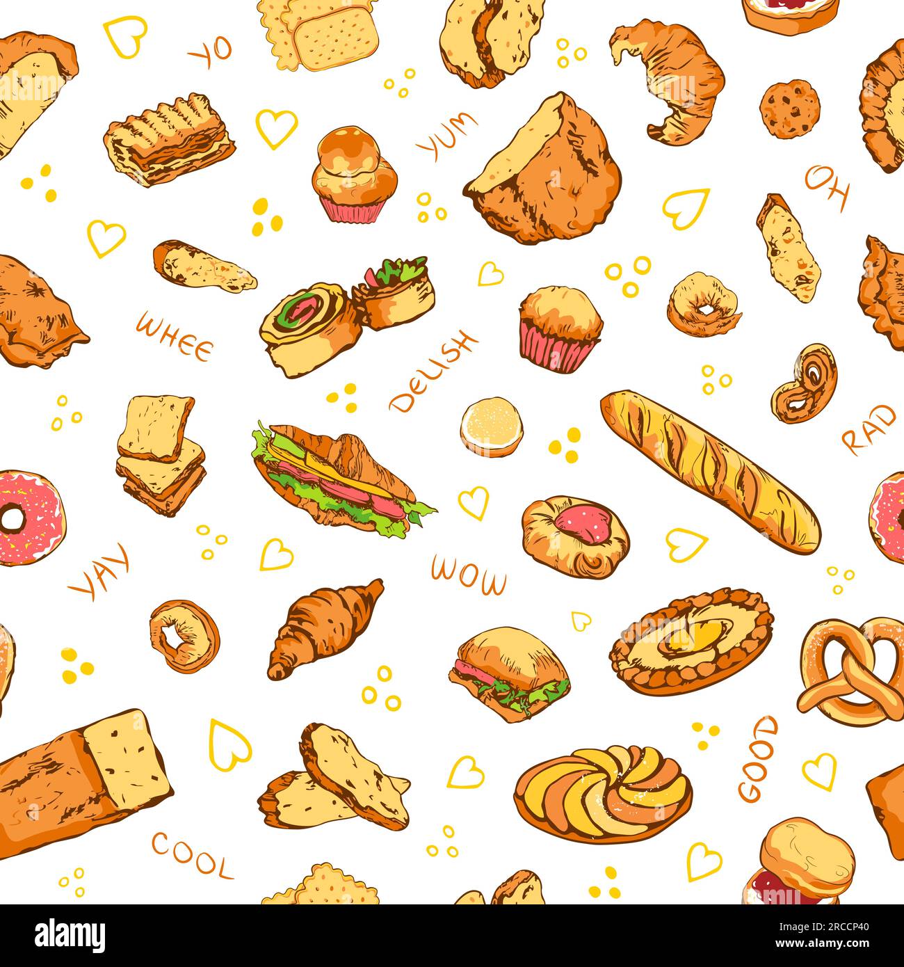 Hand drawn bakery pattern and expressive words Stock Vector Image & Art