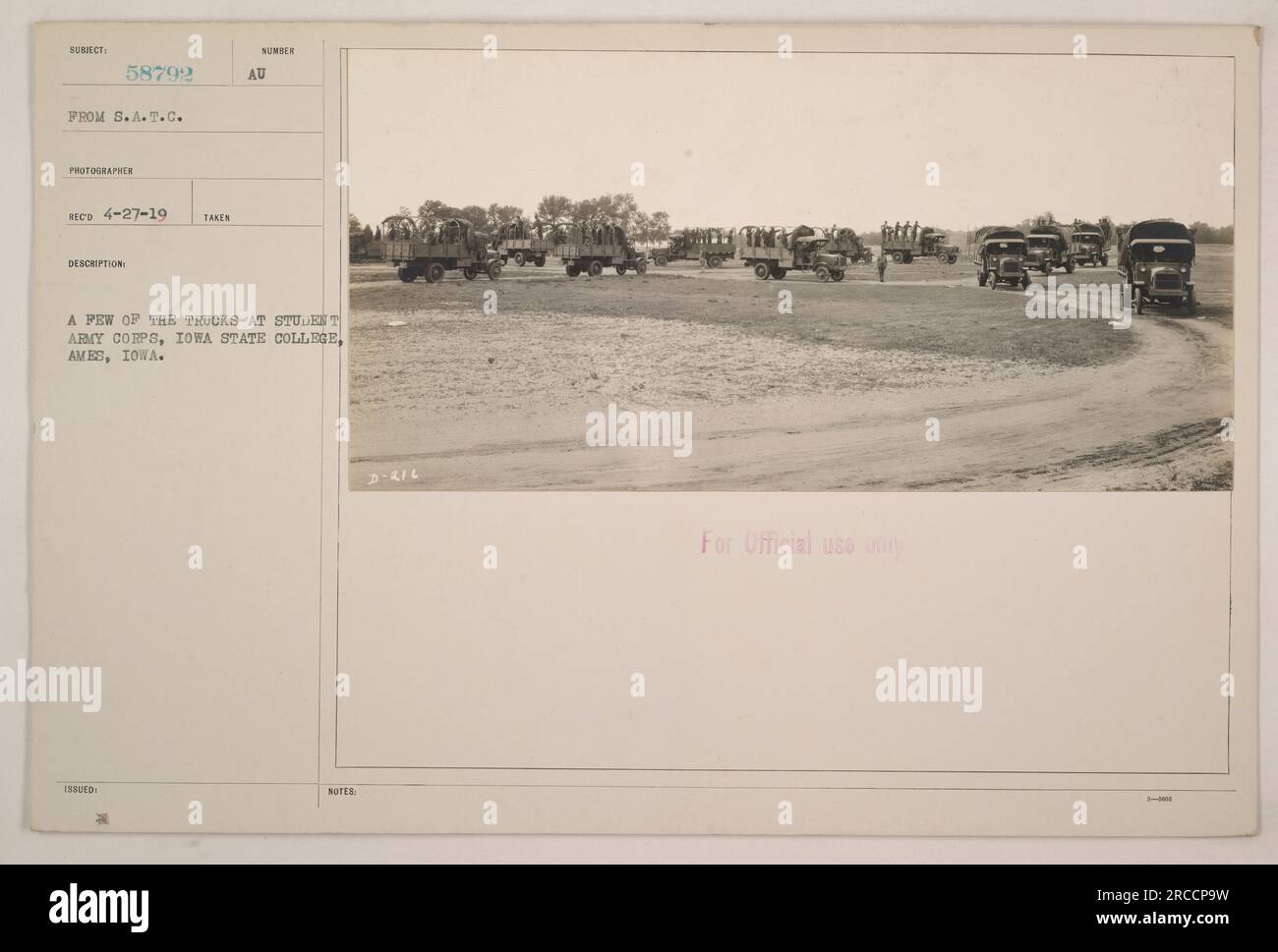 A group of trucks used by the Student Army Corps at Iowa State College