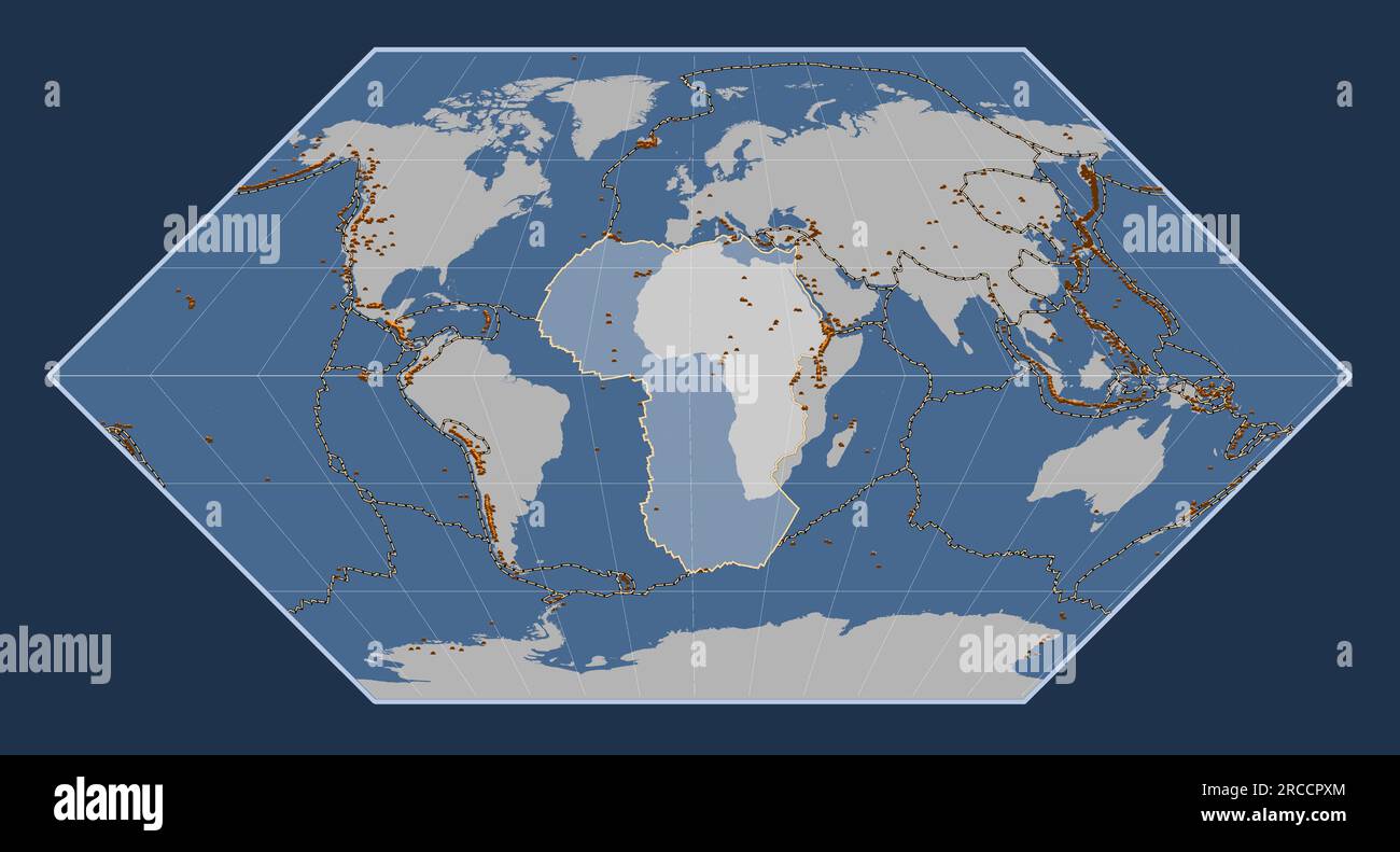 Shape of the African tectonic plate on the solid contour map in the ...