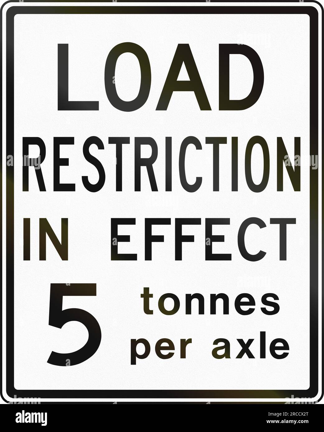Canadian traffic sign Axle weight limit 5 tons. This sign is used in